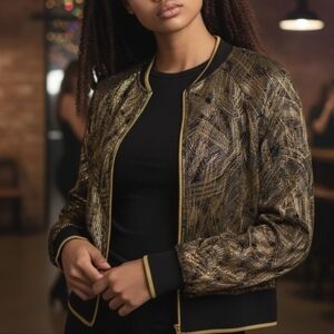 ✨ STUNNING Liquid Gold Metallic Foil Bomber Jacket ✨